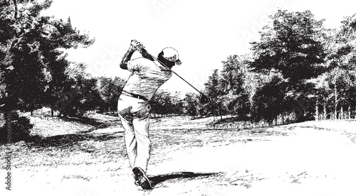 Illustration of a golf swing silhouette, vector background. This vector illustration can be used in any size you like for advertising, logos, and other work.