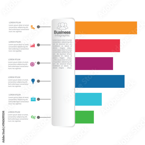 A blurry infographic with a white cylindrical object and colorful bars