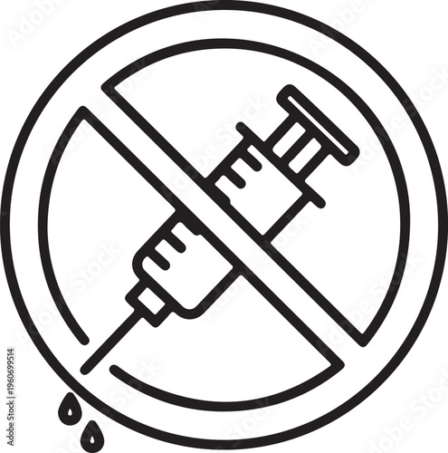 No Injection Sign Icon - Anti-Vaccine or Needle-Free Medical Prohibitory Vector