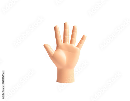 Cartoon style pale peach hand raised, open palm with five fingers extended