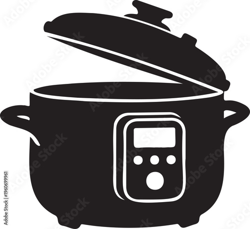 Electric Multicooker Icon - Modern Pressure Cooker and Slow Cooker Vector Silhouette