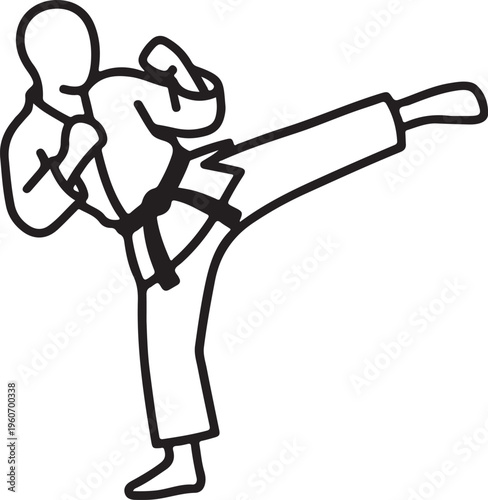 Martial Arts Side Kick Action Figure Karate Taekwondo Line Art Vector