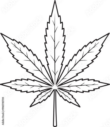 Marijuana Leaf Line Art Illustration - Cannabis Sativa Hemp Leaf Vector Icon