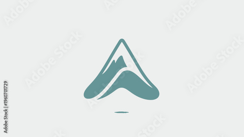 Teal mountain logo with snowy peak and minimalist design on light background