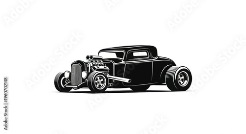 Classic Hot Rod Car Silhouette, Vintage Automobile Vector Art