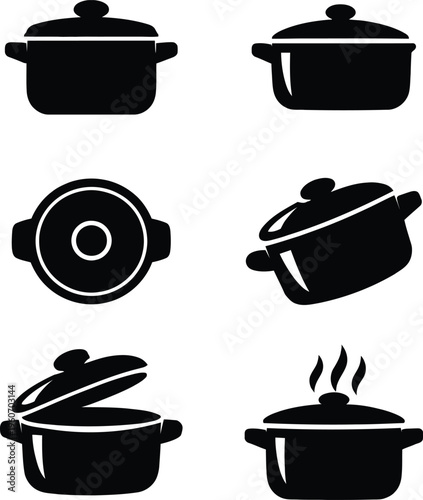Black and white cooking pot saucepan cookware kitchen utensil
