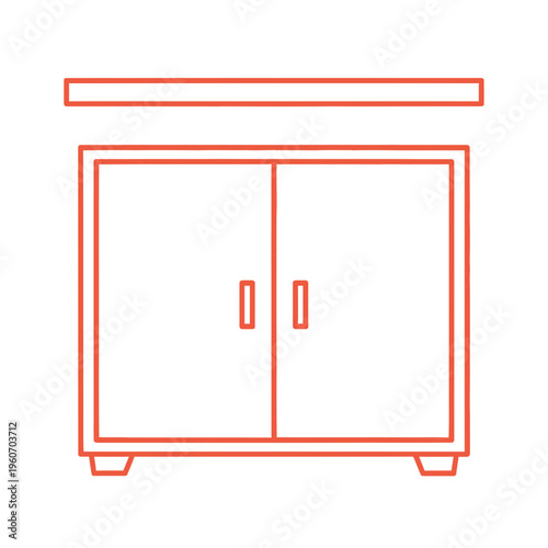 Simple orange line drawing of a cabinet with two doors
