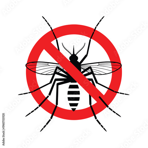 No mosquito sign bug insect icon stop mosquito symbol forbidden red circle with slash pest control and extermination vector.