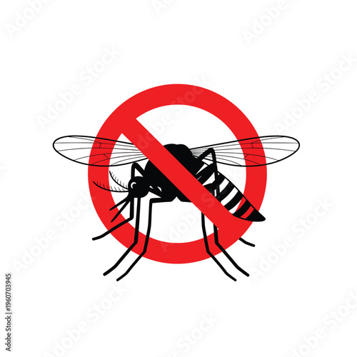 No mosquito sign bug insect icon stop mosquito symbol forbidden red circle with slash pest control and extermination vector.