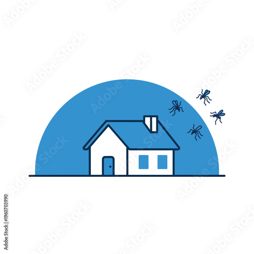 House pest control icon home protection from insects mosquito ant extermination sanitation hygiene blue background vector illustration.
