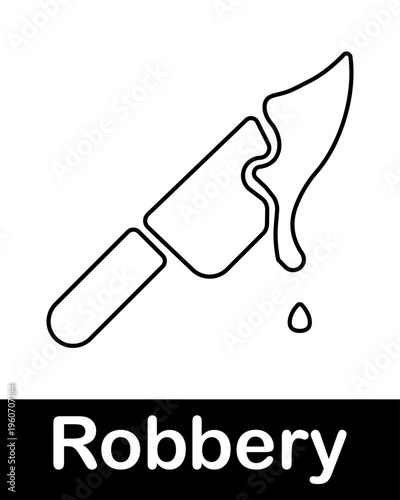 Bloody knife line icon representing violent crime, attack and robbery danger concept in minimal outline vector style