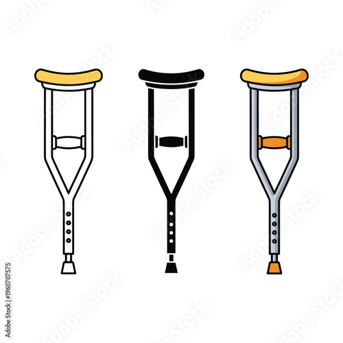 Three different types of crutches for mobility assistance displayed side by side