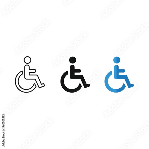 Three variations of the international symbol of access for disabled parking and facilities