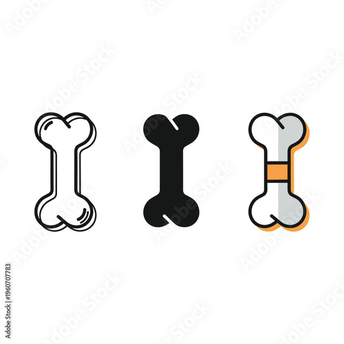 Three different styles of dog bone illustrations shown side by side