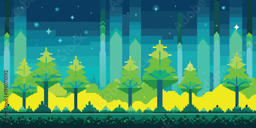 A vibrant vector illustration of layered mountain peaks silhouetted against a large sunset sun