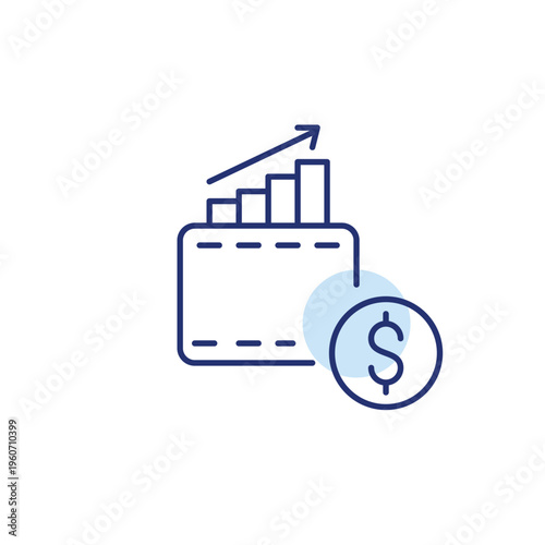 Wallet, growing investment and dollar sign. Payment and digital purchases. Pixel perfect, editable stroke vector icon