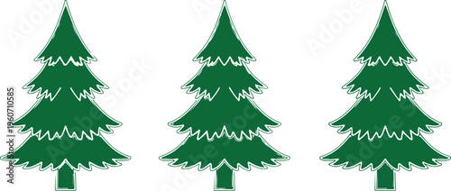 Set of hand drawn Christmas tree isolated on white background. Vector illustration in sketch style. Christmas design