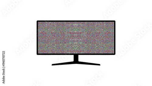 Ultra widescreen computer monitor with white noise front view, flat vector color illustration