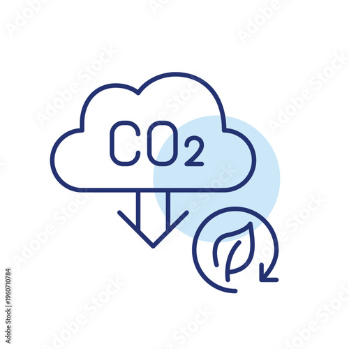 Lowering carbon emissions. CO2 cloud down arrow, renew arrow and leaf. Pixel perfect, editable stroke vector icon