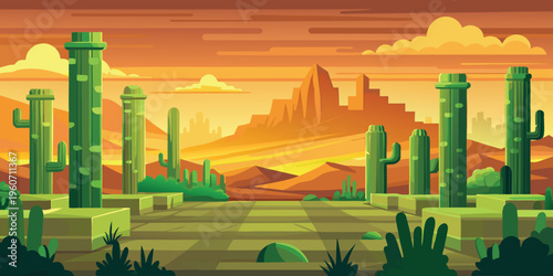 A minimalist digital illustration of layered mountain ranges at sunset in shades of purple and pink