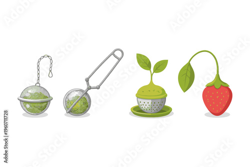 Collection of four unique tea infusers, including a strawberry and a plant-shaped design