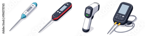 Collection of four different digital thermometers for various measurement needs