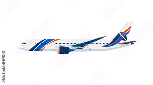 Clean Side View of a Modern Passenger Jet Aircraft Illustration for Global Travel and Air Transport Concepts on White Background