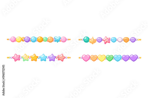 Collection of colorful beaded strings with charming shapes like hearts, stars, and butterflies
