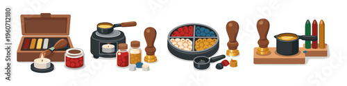 Collection of wax seal making supplies and tools for crafting unique impressions