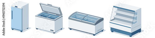Collection of commercial refrigeration units in isometric view