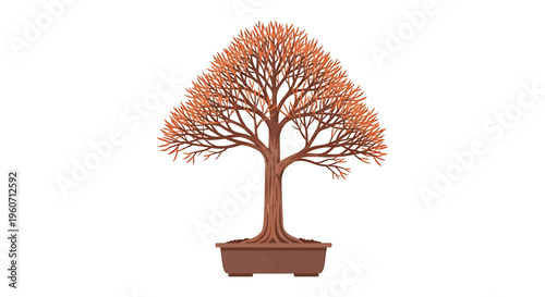 Bonsai tree, orange leaves, potted plant, vector illustration, gardening icon