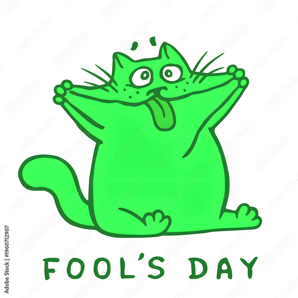 Fototapeta premium Funny Green Cartoon Cat Illustration 