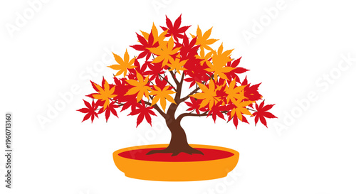 Bonsai tree, autumn leaves, colorful plant, vector icon