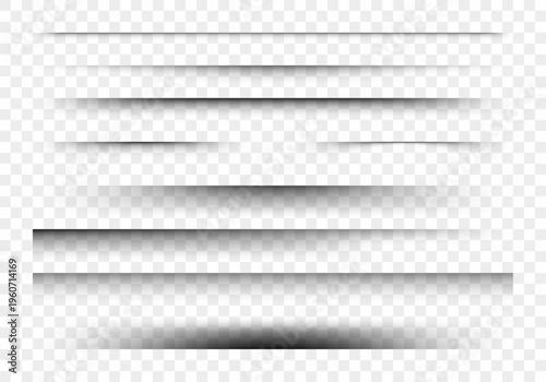 Collection of realistic horizontal drop shadows isolated on transparent background for overlays, mockups, web layouts, and presentation design.