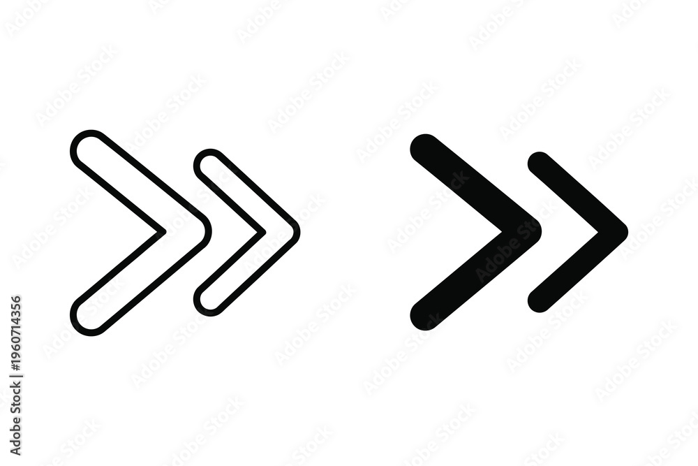 Fototapeta premium Double Chevron Arrow Fast Forward Vector Icon Set