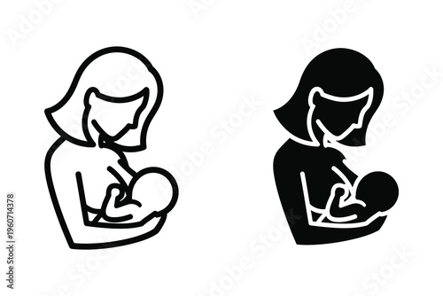 Mother Breastfeeding Baby Vector Icon in Outline and Glyph Styles