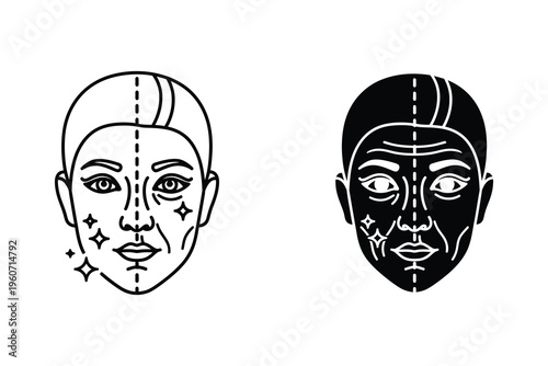 Plastic Surgery Facial Marking Icon for Aesthetic Beauty and Dermatology