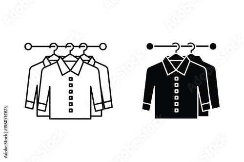 Clothes on Hangers Icon: Retail Fashion and Laundry Service Apparel Symbol