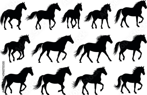 Horse silhouette icon vector illustration with decorative design, elegant gallop artwork, creative motion composition, ornamental background pattern