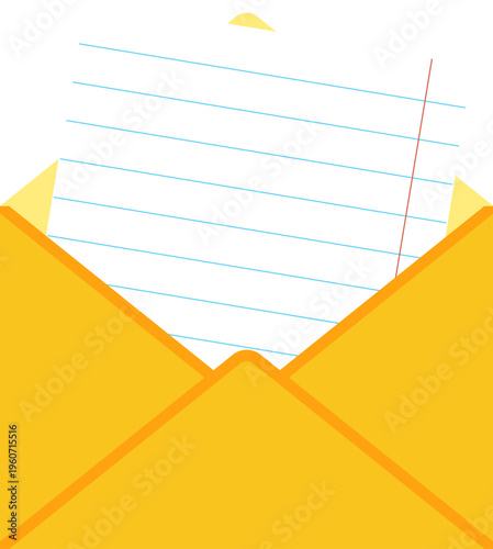 Lined letter in an open envelope