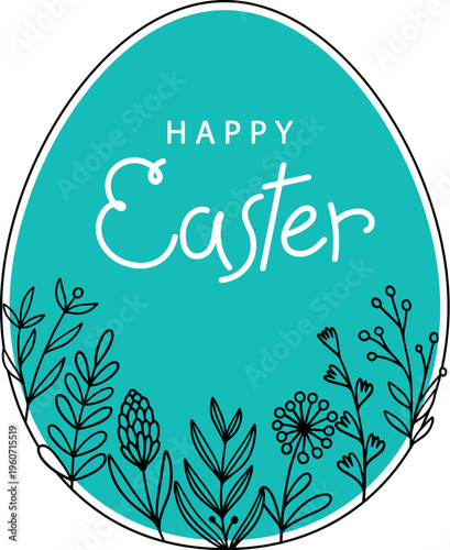 Easter egg with botanical ornament, the inscription Happy Easter