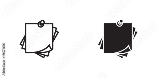 Sticky Notes Stack Icon for Mobile App and Web Design, Pinned Memo Vector Illustration