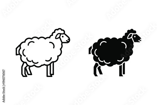 Sheep Icons - Farm Animal Illustration in Outline and Silhouette