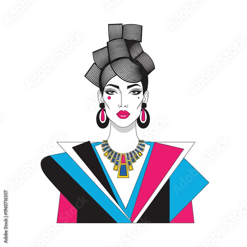 Glamorous Woman, Geometric Fashion, Bold Makeup, Abstract Art, Modern Style