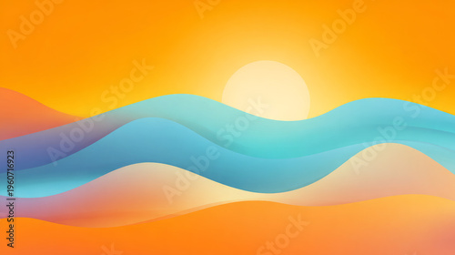 Beautiful sunrise or sunset in ocean. Gradient summer sea background set. color abstract background for app, web design, webpage, banner, greeting card. Modern style, Trendy vector illustration.