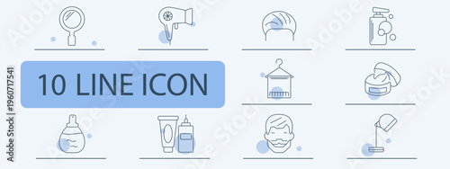 Beauty salon set icon. Mirror hair dryer hairstyle bottle hanger cream cosmetics face mask treatment hygiene care grooming personal products.