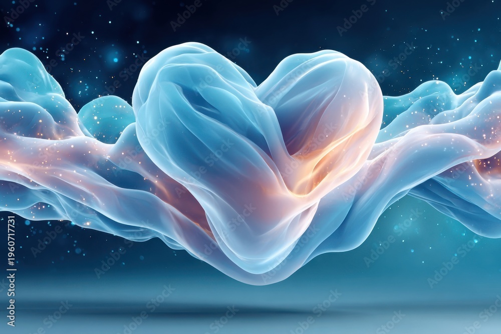 Fototapeta premium Blue heart-shaped energy field with flowing particles, abstract digital art for love and future