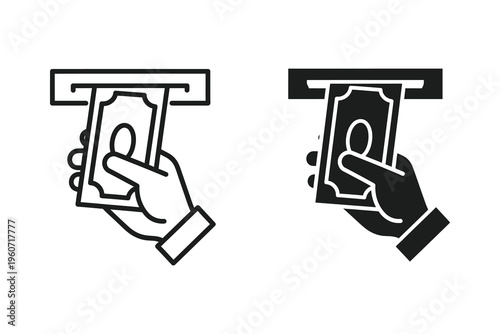 Cash Withdrawal and Payment Transaction Icon with Hand and Money