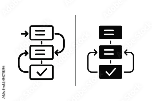 Workflow Process and Sequential Flow Logic Line and Glyph Icons