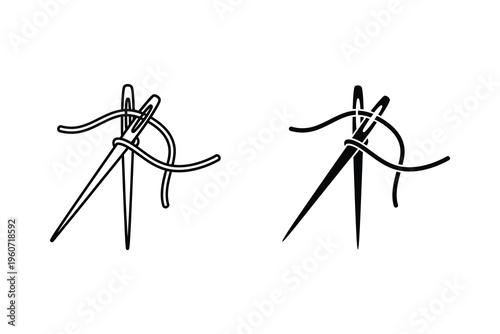 Minimalist Black and White Sewing Needle with Thread Icons for Craft and Tailor Designs